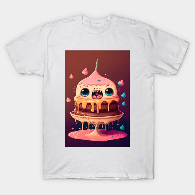 Cake Caricature - January 1st - Yearlong Psychedelic Cute Cakes Collection - Birthday Party - Delicious Dripping Paint, Bright Colors, and Big Adorable Smiles T-Shirt by JensenArtCo